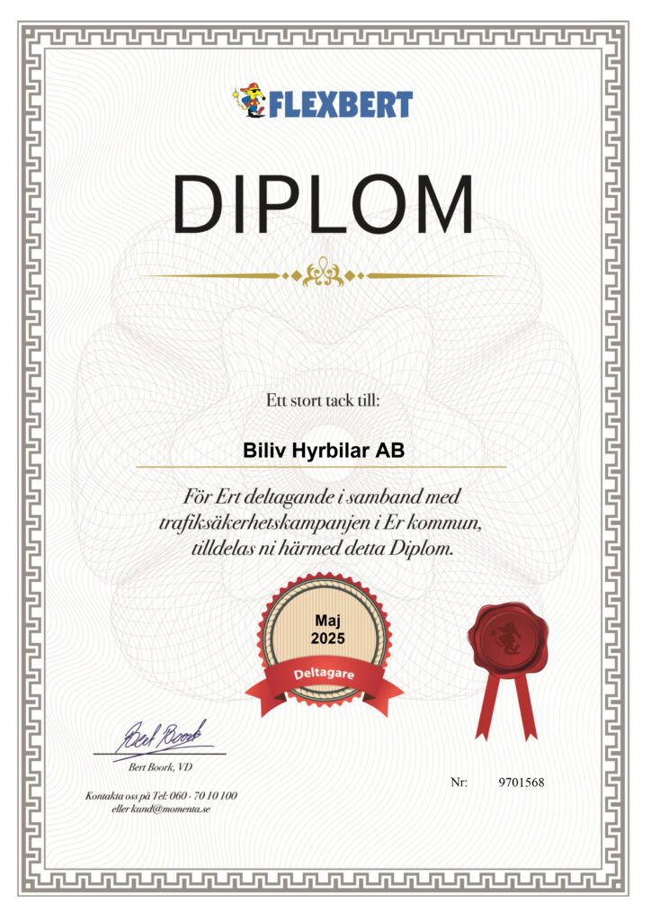 Flexbert diplom till Biliv Hyrbilar för 2025